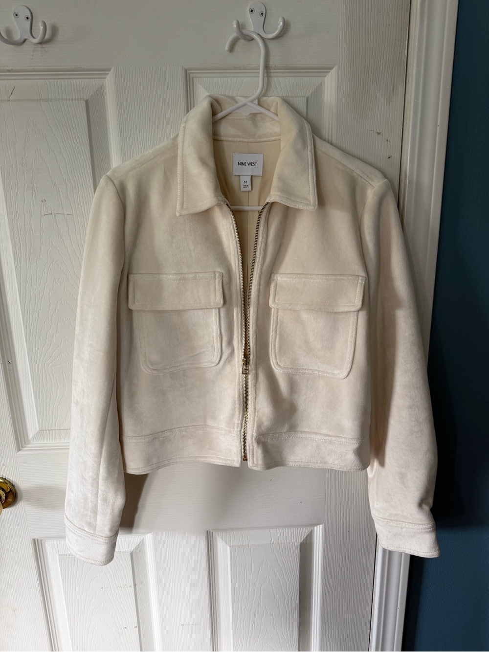 Nine West Off-White Zip-Front Bomber Jacket